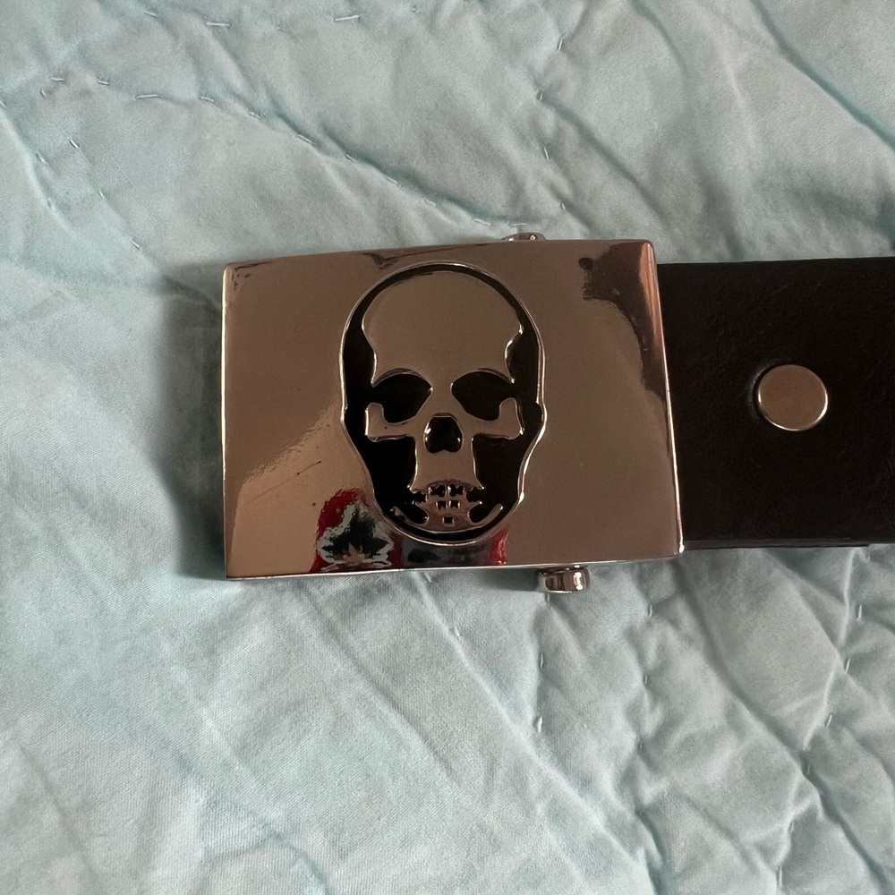 Lucien Pellat-Finet Black Belt with Silver Skull Buckle. 36inches